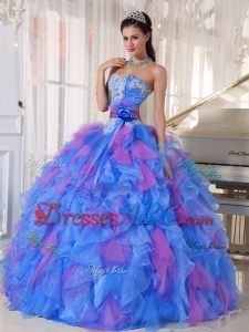 Organza Sweetheart Appliques Quinceanera Dress with Flower on Sash