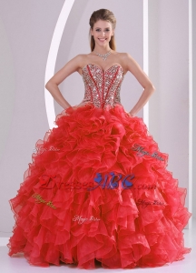 Puffy Sweetheart Long Lace Up Quinceanera Gowns With Beading Ruffles