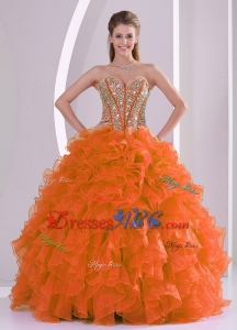 Elegant Ball Gown Sweetheart Ruffles and Beaded Decorate Quinceanera Gowns in Sweet 16
