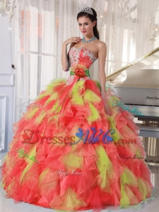 Appliques and Ruffles Organza Multi-color Quinceanera Dress