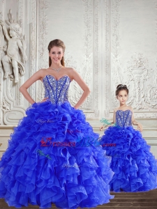 Fashionable Royal Blue Princesita Dress With Beading And Ruffles