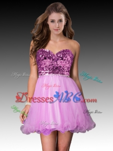 Beautiful Sweetheart Short Sequined Dama Dress in Lilac