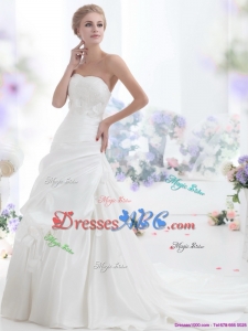 Classical Strapless Wedding Dress With Lace And Ruching