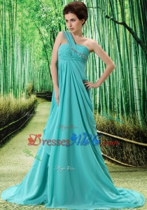 Light Blue One Shoulder Graduation Dress Appliques And Ruch In Graduation