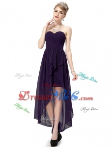 Cheap High Low Sweetheart Purple Holiday Dress With Ruching
