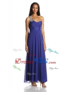 Sexy Empire One Shoulder Ankle Length Chiffon Holiday Dress In Blue
