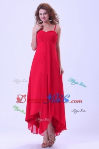 High-low Holiday / Homecoming Dress With Spaghetti Straps Chiffon Coral Red For Custom Made