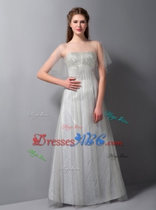 Customize Gray Strapless Beading Bridesmaid Dress Floor-length Tulle And Taffeta