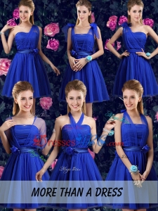 Simple Ruching Side Zipper Short Roya Blue Dama Dresses
