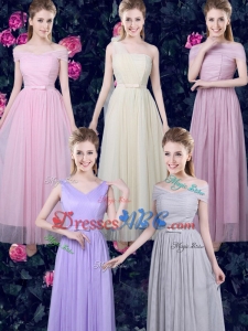 Beautiful Belted Empire Long Dama Dress in Tulle and Chiffon