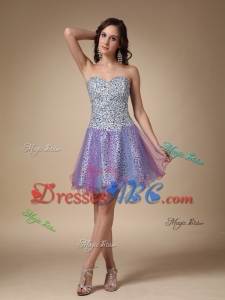 Colorful Sweetheart Mini-length Leopard Fabric And Organza Prom Homecoming Dress