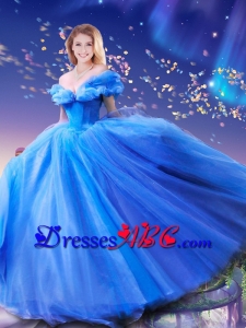Summer Elegant Hand Made Flowers Cinderella Quinceanera Dresses in Blue