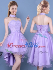 Pretty Sweetheart High Low Lavender Dama Dress with Lace and Bowknot