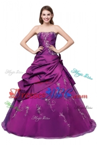 Puffy Embroideried and Bubbles Eggplant Purple Quinceanera Dress with Strapless