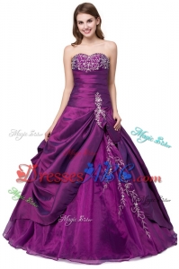 Puffy Sweetheart Organza Purple Quinceanera Dress with Embroidery
