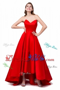 Princess Sweetheart High-low Ruched Lace Up Prom Dresses in Red