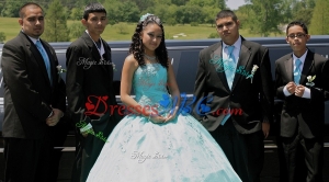 Best Selling Strapless Beaded Tulle Quinceanera Package in Aqua Blue