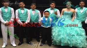 Exquisite Ruffled and Beaded Strapless Aqua Blue Quinceanera Package in Organza