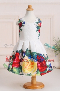 Unique Print Puffy Scoop Knee-length Flower Girl Dress in Multi-color
