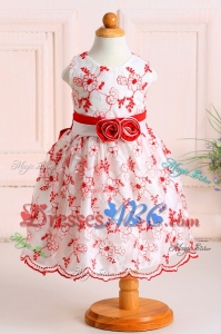 Puffy Scoop Embroideried and Handcrafted Long Flower Girl Dress in White