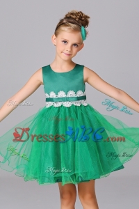 Simple Green Princess Scoop Mini-length Flower Girl Dress in Tulle