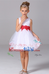 Cheap Princess Scoop Mini-length Tulle Flower Girl Dress with Beading