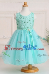 Beautiful Puffy Scoop Beaded and Bowknot Flower Girl Dress for Wedding Party