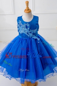 Royal Blue Princess Short Flower Girl Dress with Appliques and Bowknot