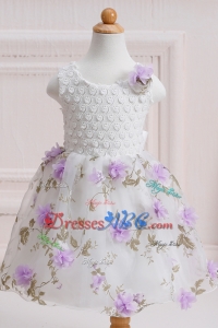 Elegant Ball Gown Scoop Printed Short Flower Girl Dress with Handcraft