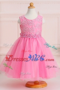 Pretty Scoop Applique Long Flower Girl Dress in Baby Pink