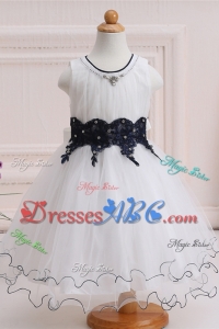 Beautiful Princess Scoop Mini-length Tulle Appliqued Flower Girl Dress for Party