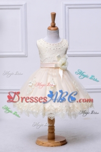 Beautiful Scoop Mini-length Champagne Flower Girl Dress with Appliques