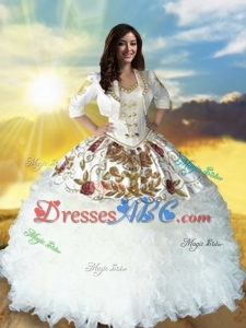Country LifeStyle Discount Sweetheart Beaded Top White Quinceanera Dress with Embroidery and Ruffles