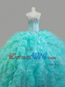 Summer Elegant Beaded Sweetheart Quinceanera Dress In Aqua Blue
