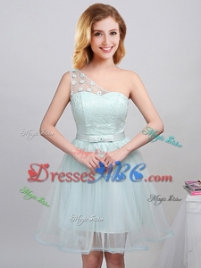 Simple One Shoulder Princess Laced Bodice and Applique Dama Dress with Belt