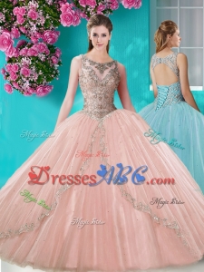 Cheap See Through Scoop Organza Designer Quinceanera Dress with Beading