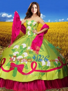 Western Style Puffy Skirt Quinceanera Dress in Olive Green and Hot Pink