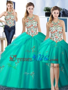 Popular Two for One Turquoise Quinceanera Dresses with Embroidery and Pick Ups