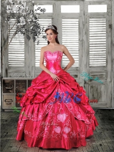 Discount Sweetheart Appliques and Pick Ups Coral Red Quinceanera Dress
