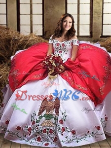 Best Selling Embroideried and Ruffled Layers Taffeta White and Red Quinceanera Dress