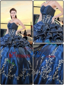 Popular Navy Blue Ball Gown 2017 Quinceanera Dresses with Embroidery