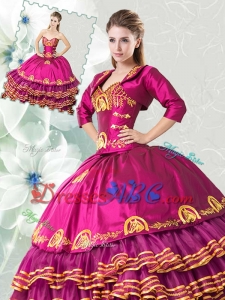 Gorgeous Ruffled Layers Embroideried Fuchsia Sweet 16 Dress in Organza and Taffeta