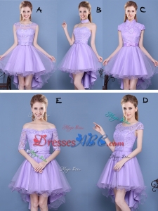 Cheap Laced and Bowknot High Low Lavender Dama Dress in Tulle and Taffeta