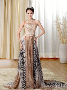 Modest Multi-color Strapless Celebrity Dress With Leopard Print