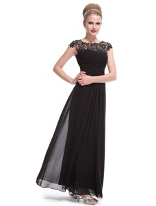 Beautiful Bateau Black Celebrity Dress With Lace And Ruching