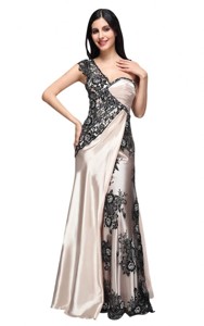 Column One Shoulder Lace Champgne Ruching Long Celebrity Dress