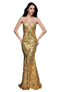 Mermaid Gold Sweetheart Sequins Beading Floor-length Celebrity Dress