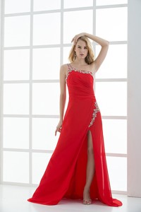 Empire One Shoulder Celebrity Dress With Beading And Ruching