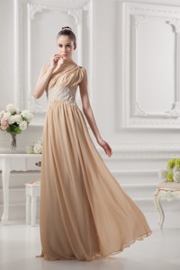 One Shoulder Ruching And Appliques Chiffon Celebrity Dress