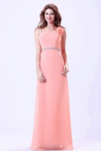Belt And Hand Made Flower For Watermelon Celebrity Dress With Spaghetti Straps Chiffon